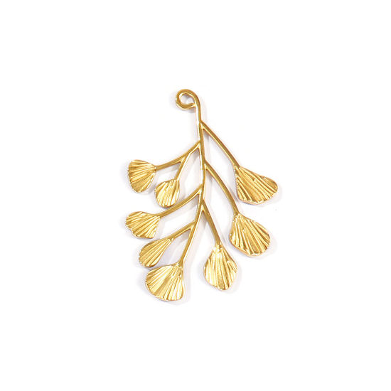 Immagine di 2 Pz PVD Ecologica 304 Acciaio Inossidabile Ciondoli Pendenti All'Ingrosso Placcato Oro 18K Foglia di Gingko 42mm x 28mm