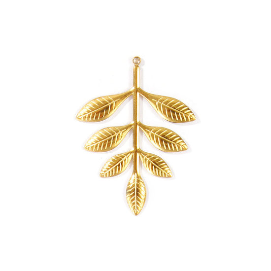 Immagine di 2 Pz PVD Ecologica 304 Acciaio Inossidabile Ciondoli Pendenti All'Ingrosso Placcato Oro 18K Foglia 42mm x 31mm