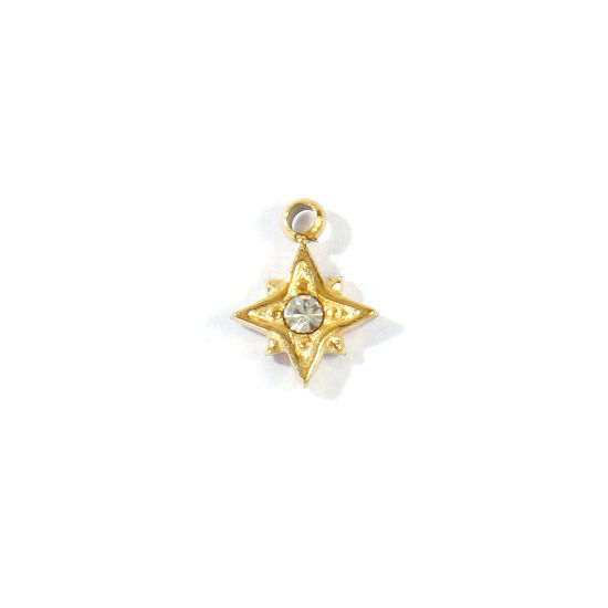 Picture of 1 Piece Eco-friendly PVD 304 Stainless Steel Galaxy Charms Wholesale 18K Real Gold Plated Star Mini Clear Cubic Zirconia 8mm x 6mm