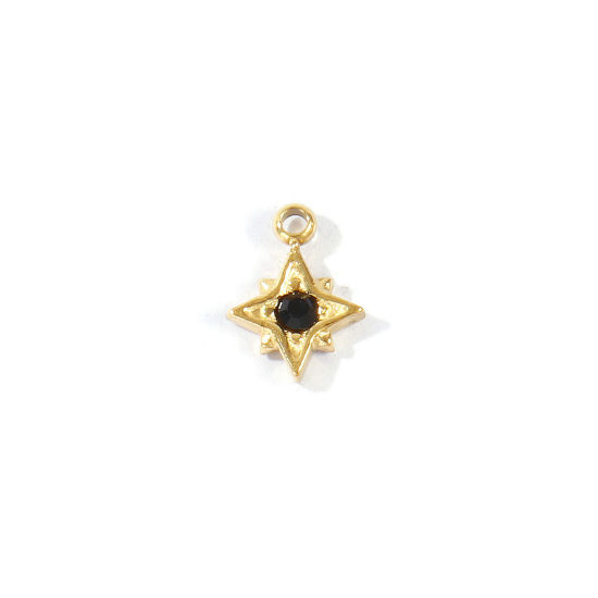 Picture of 1 Piece Eco-friendly PVD 304 Stainless Steel Galaxy Charms Wholesale 18K Real Gold Plated Star Mini Black Cubic Zirconia 8mm x 6mm