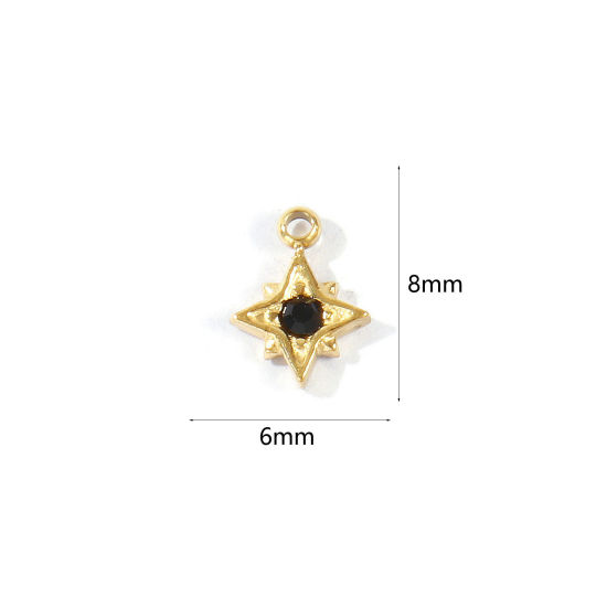 Picture of 1 Piece Eco-friendly PVD 304 Stainless Steel Galaxy Charms Wholesale 18K Real Gold Plated Star Mini Black Cubic Zirconia 8mm x 6mm