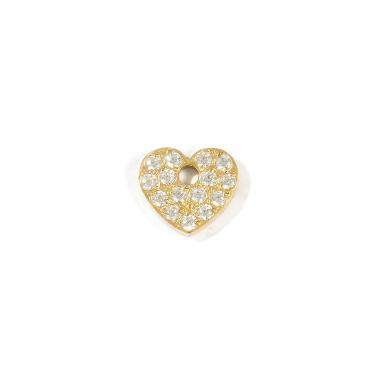 Picture of 1 Piece Eco-friendly PVD 304 Stainless Steel Valentine's Day Charms Wholesale 18K Real Gold Plated Heart Mini Clear Cubic Zirconia 8mm x 7mm