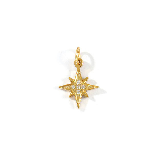 Picture of 1 Piece Eco-friendly PVD 304 Stainless Steel Galaxy Charms Wholesale 18K Real Gold Plated Star Mini Clear Cubic Zirconia 14mm x 9mm