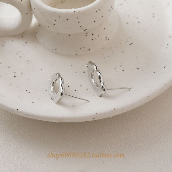 Imagen de 2 Unidades Latón Arete de Poste de Oreja con Accesorios de Conector de Bucle Al Por Mayor Platino Chapado Irregular Hueco 22mm x 11mm