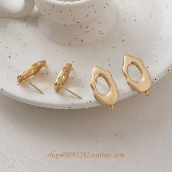 Imagen de 2 Unidades Latón Arete de Poste de Oreja con Accesorios de Conector de Bucle Al Por Mayor Oro Mate Irregular Hueco 22mm x 11mm