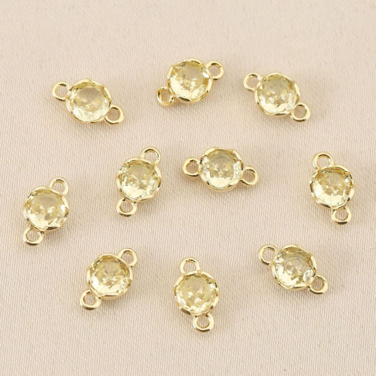 Bild von 5 Stück Messing Steckverbinder Charms Anhänger Großhandel 18K Vergoldet Rund Mini Gelb Kubischer Zirkon 4mm Dia