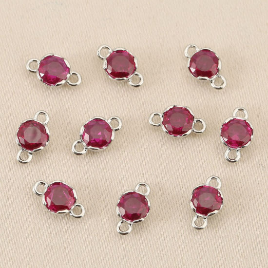 Bild von 5 Stück Messing Steckverbinder Charms Anhänger Großhandel Platin Plattiert Rund Mini Fuchsie Kubischer Zirkon 4mm Dia