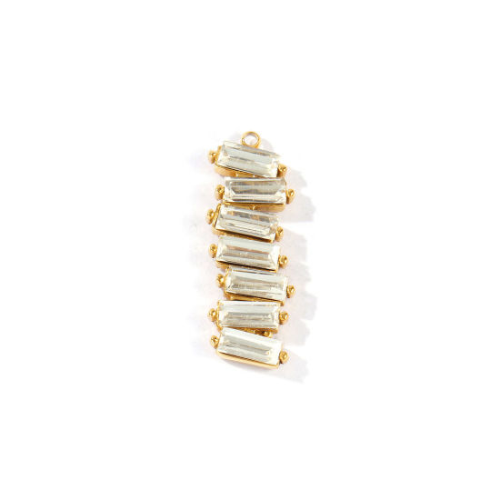Picture of 1 Piece Eco-friendly PVD Waterproof Anti-Tarnish Hypoallergenic 304 Stainless Steel Geometric Charms Wholesale 18K Real Gold Plated Strip Clear Cubic Zirconia 28mm x 10mm