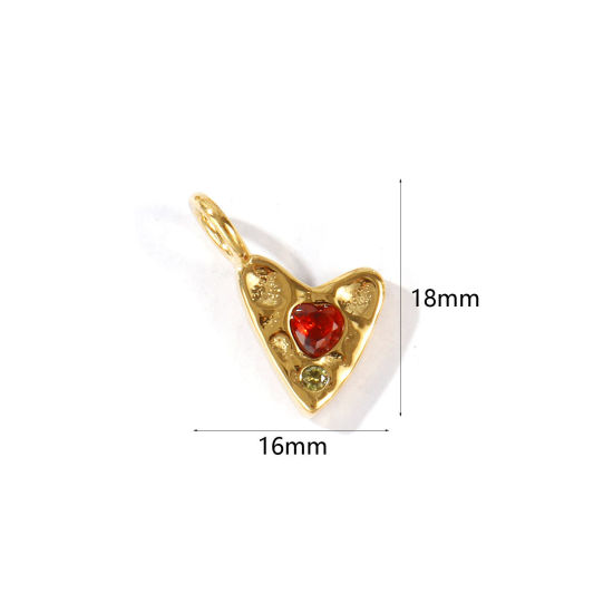 Picture of 1 Piece Eco-friendly PVD Waterproof Anti-Tarnish Hypoallergenic 304 Stainless Steel Valentine's Day Charms Wholesale 18K Real Gold Plated Heart Amber Rhinestone 18mm x 16mm