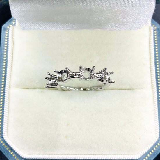 Immagine di 1 Pz Ottone Aperto Regolabile Anello Semilavorato per Incastonatura di Strass e Gemme Fai-da-Te All'Ingrosso Tono Argento (Adatto 4.2mm Dia.)