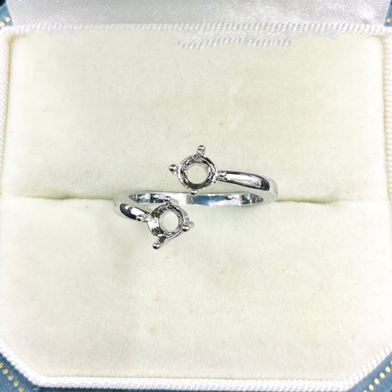 Immagine di 1 Pz Ottone Aperto Regolabile Anello Semilavorato per Incastonatura di Strass e Gemme Fai-da-Te All'Ingrosso Tono Argento (Adatto 4.2mm Dia.)
