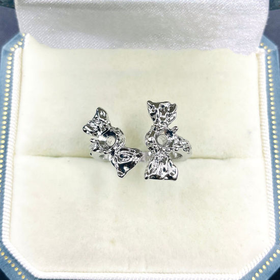 Immagine di 1 Pz Ottone Aperto Regolabile Anello Semilavorato per Incastonatura di Strass e Gemme Fai-da-Te All'Ingrosso Tono Argento (Adatto 4.2mm Dia.)