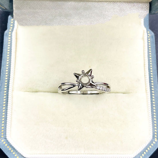 Immagine di 1 Pz Ottone Aperto Regolabile Anello Semilavorato per Incastonatura di Strass e Gemme Fai-da-Te All'Ingrosso Tono Argento (Adatto 4.2mm Dia.)