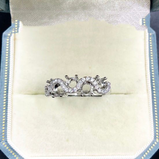 Immagine di 1 Pz Ottone Aperto Regolabile Anello Semilavorato per Incastonatura di Strass e Gemme Fai-da-Te All'Ingrosso Tono Argento (Adatto 4.2mm Dia.)