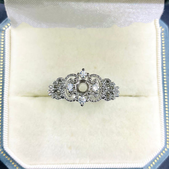 Immagine di 1 Pz Ottone Aperto Regolabile Anello Semilavorato per Incastonatura di Strass e Gemme Fai-da-Te All'Ingrosso Tono Argento (Adatto 4.2mm Dia.)