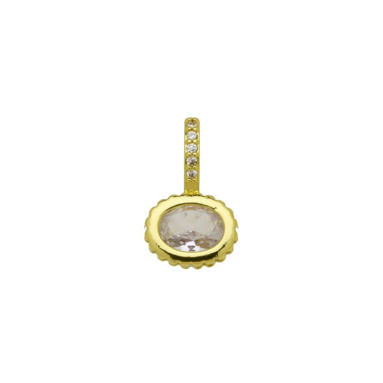 Image de 2 Pcs Breloques En Gros en Laiton Plaqué Or 18K Ovale à Zircone Cubique Clair 17mm x 10mm