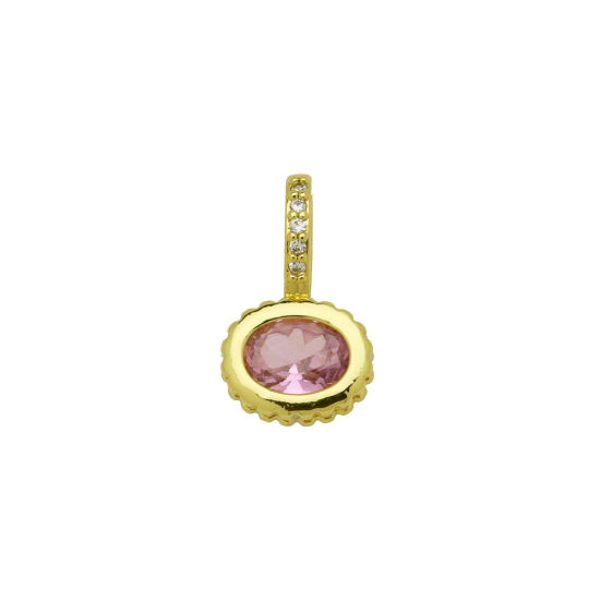 Image de 2 Pcs Breloques En Gros en Laiton Plaqué Or 18K Ovale à Zircone Cubique Rose 17mm x 10mm