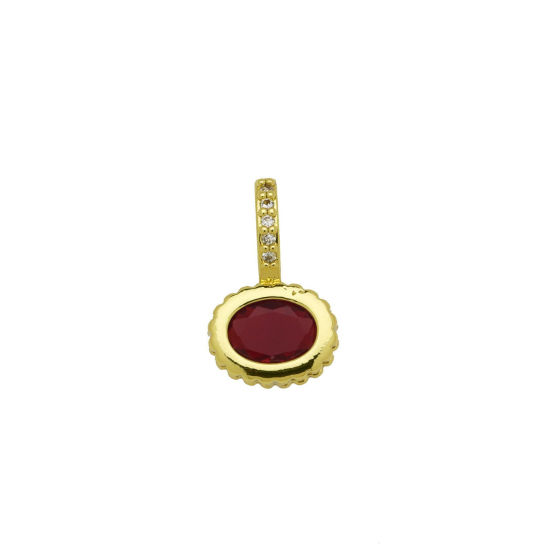 Image de 2 Pcs Breloques En Gros en Laiton Plaqué Or 18K Ovale à Zircone Cubique Rouge 17mm x 10mm