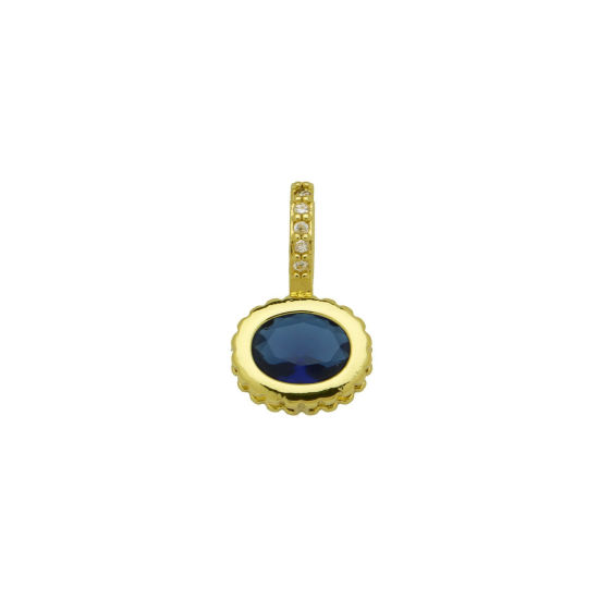 Image de 2 Pcs Breloques En Gros en Laiton Plaqué Or 18K Ovale à Zircone Cubique Bleu Foncé 17mm x 10mm