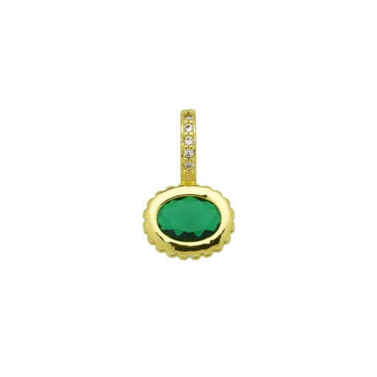Image de 2 Pcs Breloques En Gros en Laiton Plaqué Or 18K Ovale à Zircone Cubique Vert 17mm x 10mm