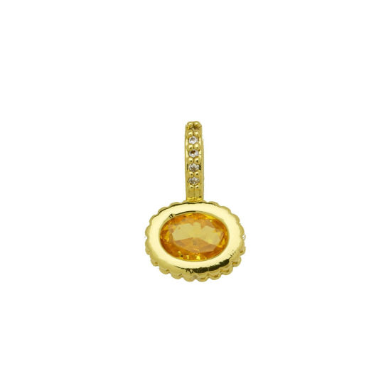Image de 2 Pcs Breloques En Gros en Laiton Plaqué Or 18K Ovale à Zircone Cubique Jaune 17mm x 10mm