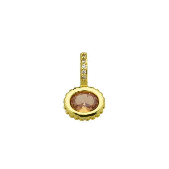 Image de 2 Pcs Breloques En Gros en Laiton Plaqué Or 18K Ovale à Zircone Cubique Champagne 17mm x 10mm