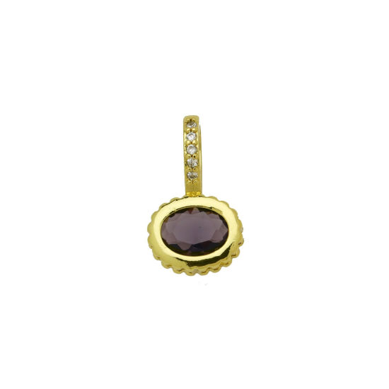 Image de 2 Pcs Breloques En Gros en Laiton Plaqué Or 18K Ovale à Zircone Cubique Pourpre 17mm x 10mm