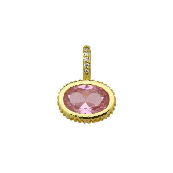 Image de 2 Pcs Breloques En Gros en Laiton Plaqué Or 18K Ovale à Zircone Cubique Rose 19mm x 14mm