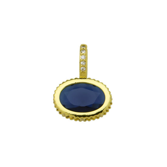 Image de 2 Pcs Breloques En Gros en Laiton Plaqué Or 18K Ovale à Zircone Cubique Bleu Foncé 19mm x 14mm