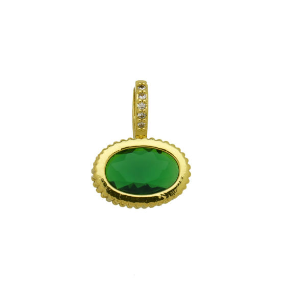 Image de 2 Pcs Breloques En Gros en Laiton Plaqué Or 18K Ovale à Zircone Cubique Vert 19mm x 14mm