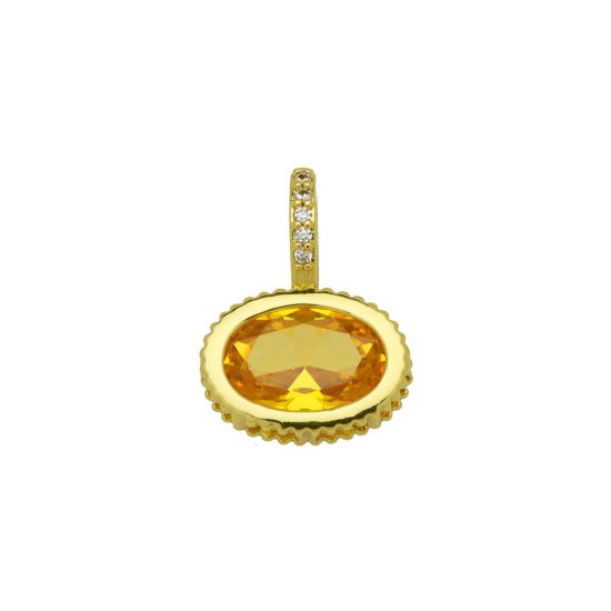 Image de 2 Pcs Breloques En Gros en Laiton Plaqué Or 18K Ovale à Zircone Cubique Jaune 19mm x 14mm