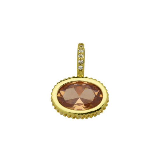 Image de 2 Pcs Breloques En Gros en Laiton Plaqué Or 18K Ovale à Zircone Cubique Champagne 19mm x 14mm