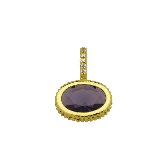 Image de 2 Pcs Breloques En Gros en Laiton Plaqué Or 18K Ovale à Zircone Cubique Pourpre 19mm x 14mm