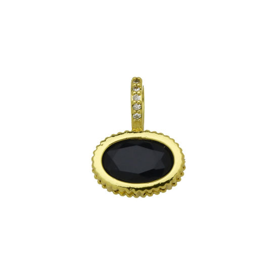 Image de 2 Pcs Breloques En Gros en Laiton Plaqué Or 18K Ovale à Zircone Cubique Noir 19mm x 14mm