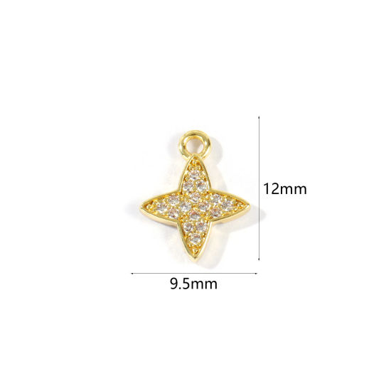 Bild von 2 Stück Messing Galaxis Charms Großhandel 18K Vergoldet Stern Micro Pave Klar Kubischer Zirkon 12mm x 9.5mm