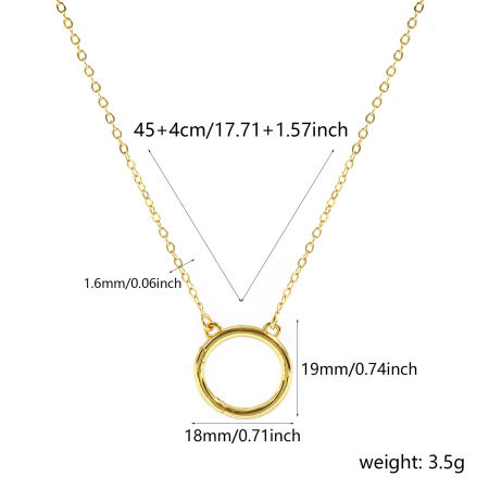 Picture of 1 Piece Brass Simple Link Cable Chain Charm Holder Necklace Wholesale 18K Gold Plated Circle Ring 46cm(18.1") + 4cm(1.6") long