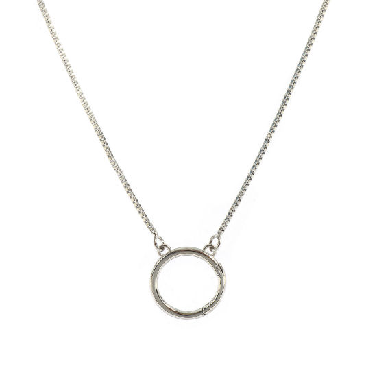 Bild von 1 Strang Messing Einfach Venezianerkette Charmträger Halskette Großhandel Platin Plattiert Ring 45cm + 5cm lang
