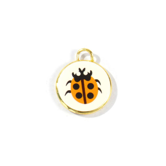Bild von 2 Stück Messing Insekt Charms Großhandel 18K Vergoldet Gelb Rund Scheibe Marienkäfer Gedruckt 20mm x 17mm