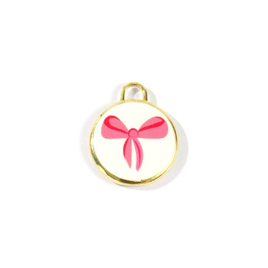 Imagen de 2 Unidades Latón Ropa Colgantes Al Por Mayor Chapado en Oro de 18K Rosado Ronda Disco Nudo Mariposa Impreso 20mm x 17mm