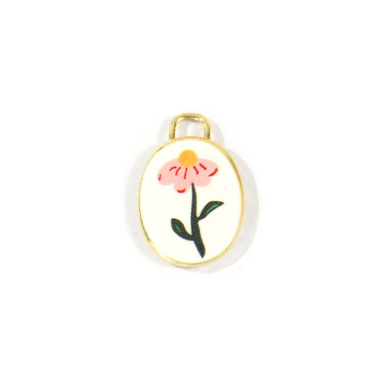 Immagine di 2 Pz Ottone Fiore del Mese di Nascita Ciondoli All'Ingrosso Placcato Oro 18K Rosa Chiaro Ovale Fiore Margherita Stampato 20mm x 13.5mm