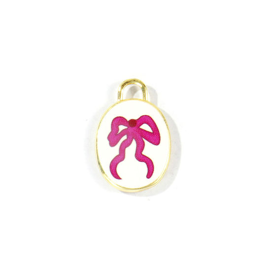 Bild von 2 Stück Messing Kleidung Charms Großhandel 18K Vergoldet Lila Oval Schleife Gedruckt 20mm x 13.5mm