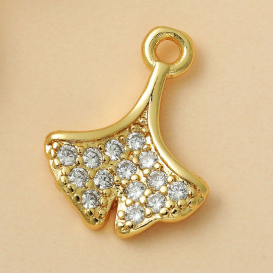 Изображение 5 ШТ Латунь Подвески Оптовая 18K позолоченный Лист Прозрачный Искусственный Циркон 12.5мм x 10мм