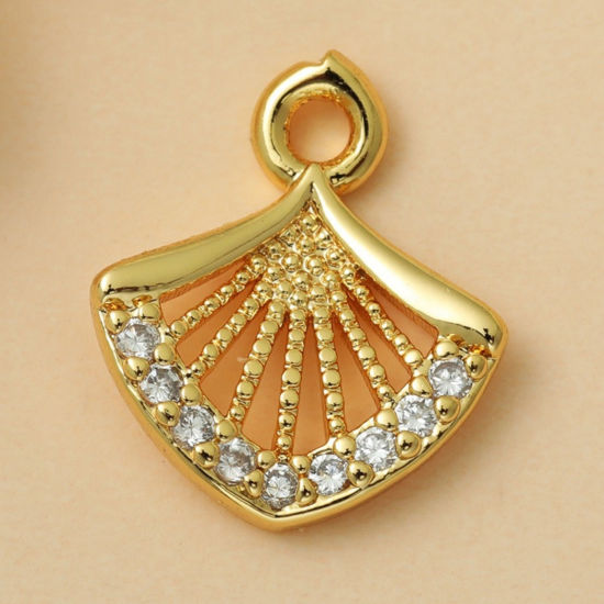 Изображение 5 ШТ Латунь Подвески Оптовая 18K позолоченный Лист Прозрачный Искусственный Циркон 11.5мм x 10мм