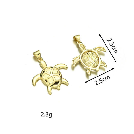 Bild von 2 Stück Messing Ozean Schmuck Charm-Anhänger Großhandel 18K Vergoldet Schildkröte 25mm x 25mm