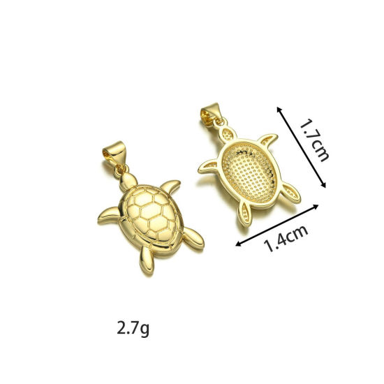 Bild von 2 Stück Messing Ozean Schmuck Charm-Anhänger Großhandel 18K Vergoldet Schildkröte 17mm x 14mm