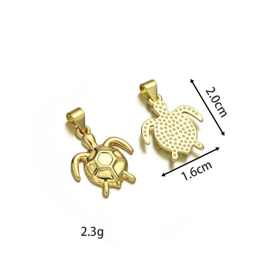 Bild von 2 Stück Messing Ozean Schmuck Charm-Anhänger Großhandel 18K Vergoldet Schildkröte 20mm x 16mm