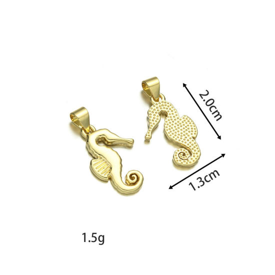 Bild von 2 Stück Messing Ozean Schmuck Charm-Anhänger Großhandel 18K Vergoldet Seepferdchen 20mm x 13mm