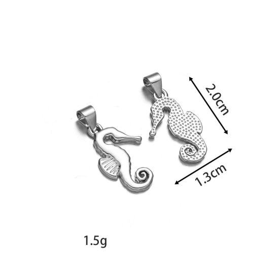 Bild von 2 Stück Messing Ozean Schmuck Charm-Anhänger Großhandel Platin Plattiert Seepferdchen 20mm x 13mm