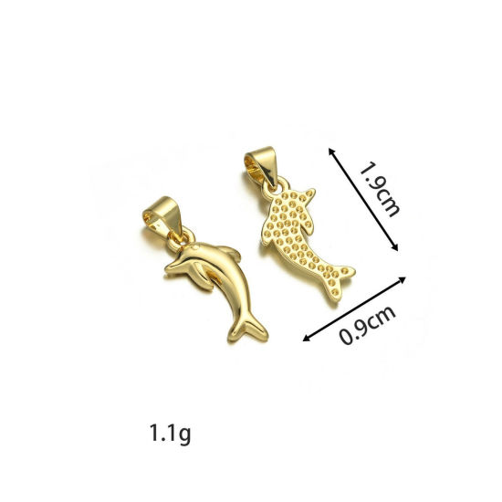 Bild von 2 Stück Messing Ozean Schmuck Charm-Anhänger Großhandel 18K Vergoldet Delfine 19mm x 9mm
