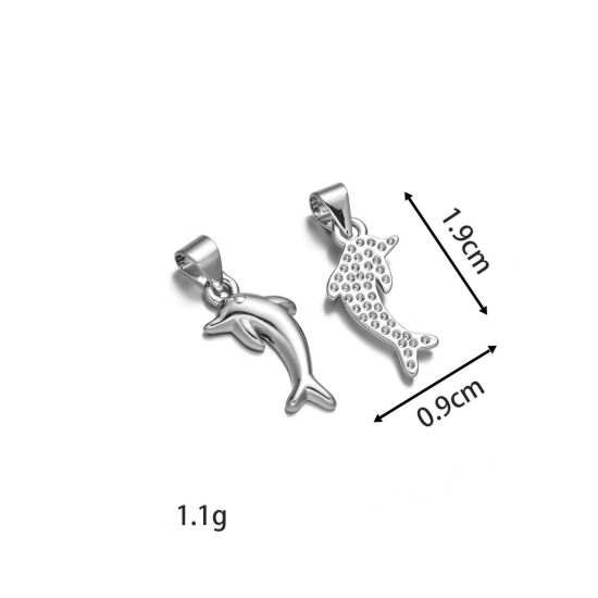 Bild von 2 Stück Messing Ozean Schmuck Charm-Anhänger Großhandel Platin Plattiert Delfine 19mm x 9mm